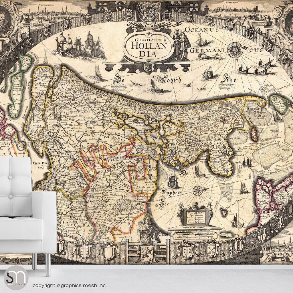 ANTIQUE MAP OF HOLLAND - Wall Mural