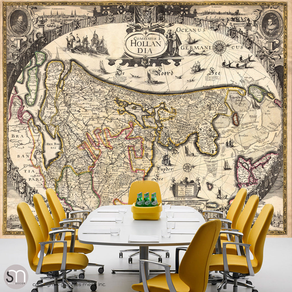 ANTIQUE MAP OF HOLLAND - Wall Mural office