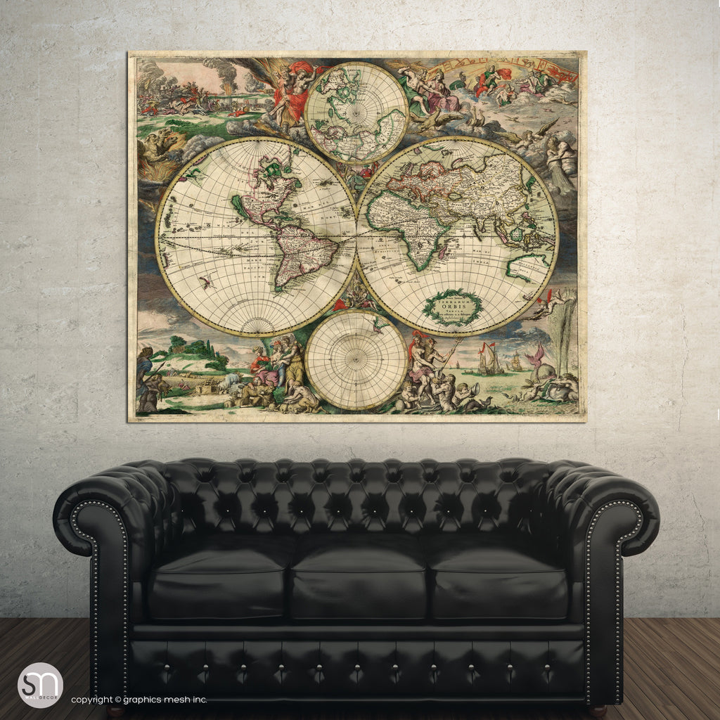 VINTAGE WORLD MAP 1689 - Wall Art