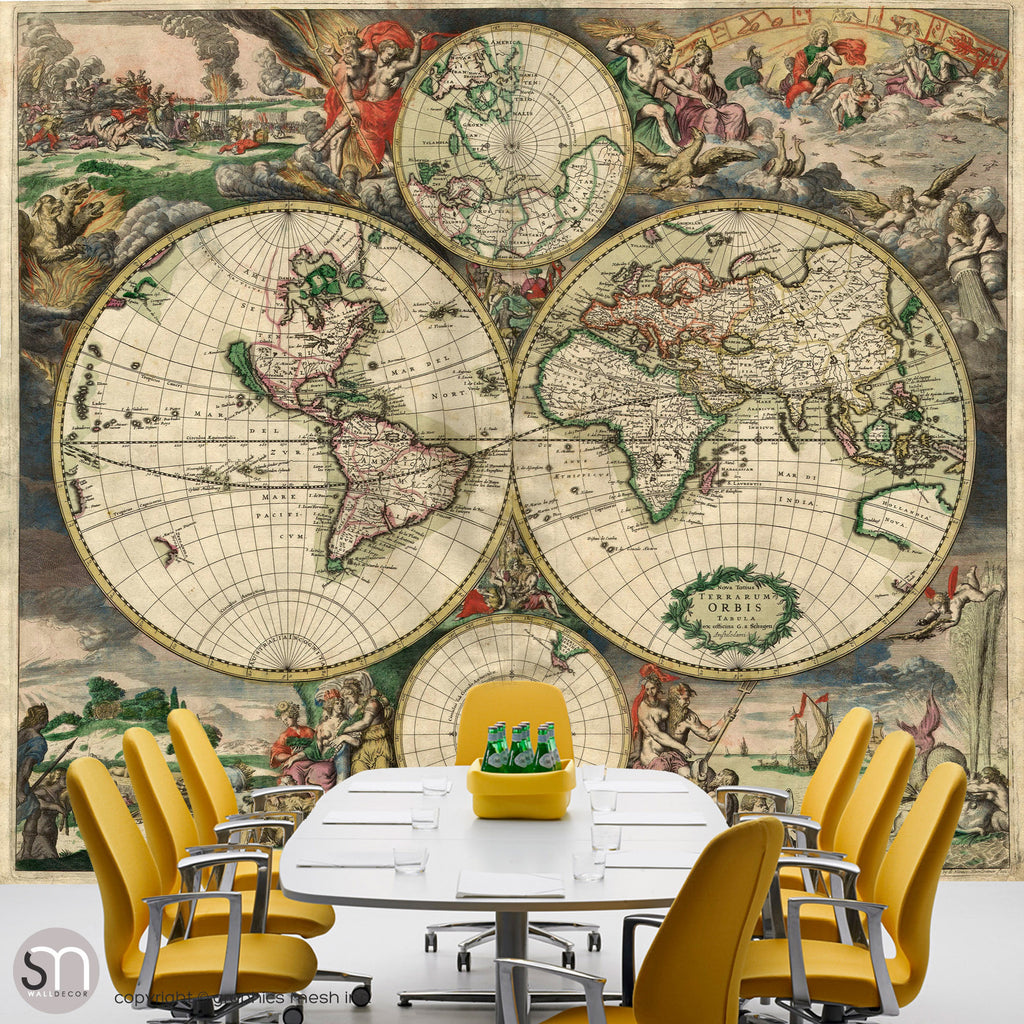 ANTIQUE MAP OF WORLD 1689 - Wall Mural office
