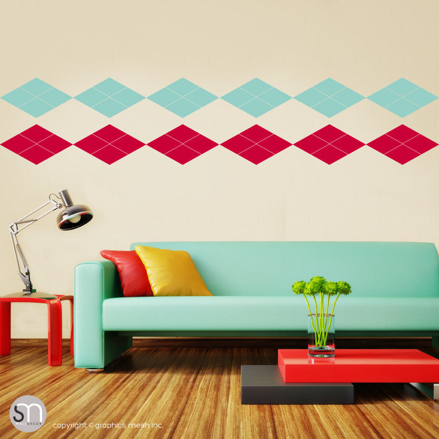 ARGYLE PATTERN BORDER - Wall Decals red and mint