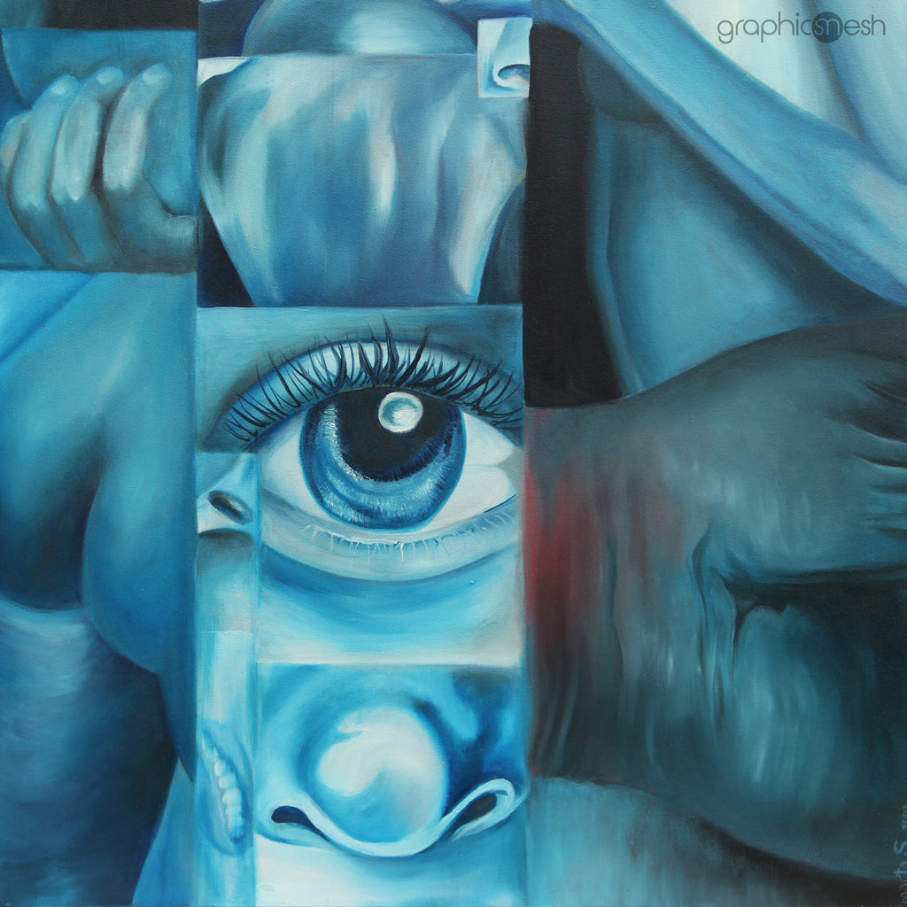 Blue Body - Original Fine Art Painting - Oil on Canvas closeup
