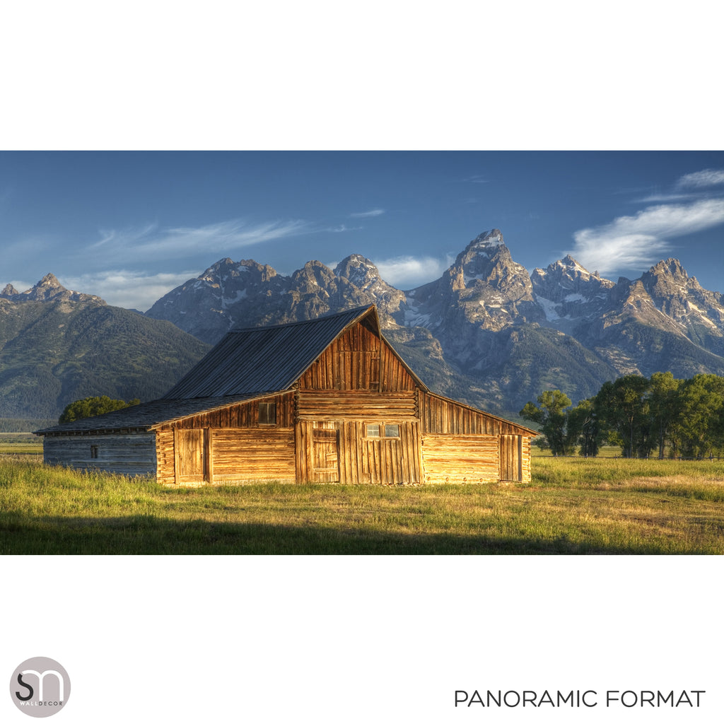 BARN IN THE MOUNTAINS - Wall Mural panoramic format
