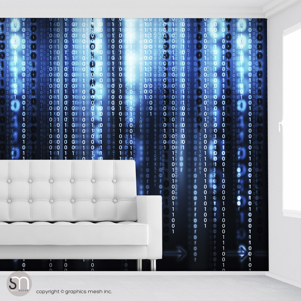 BIANARY CODE DARK BLUE - Peel & Stick Abstract Wallpaper living room