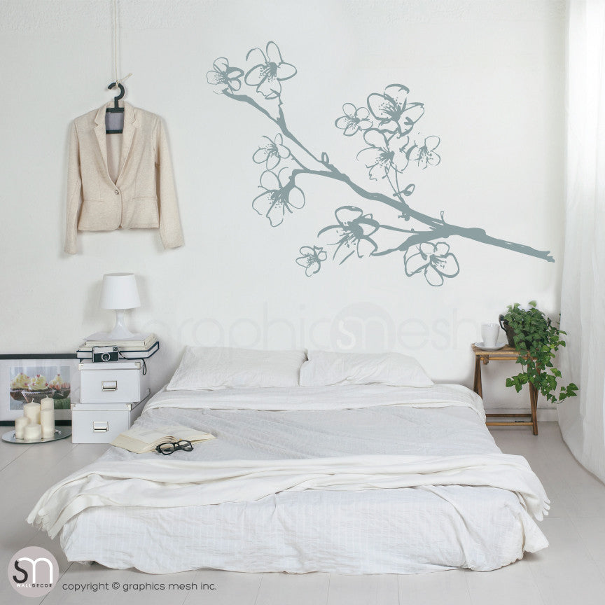 HAND DRAWN BLOSSOM BRANCH - Floral Wall decals grey