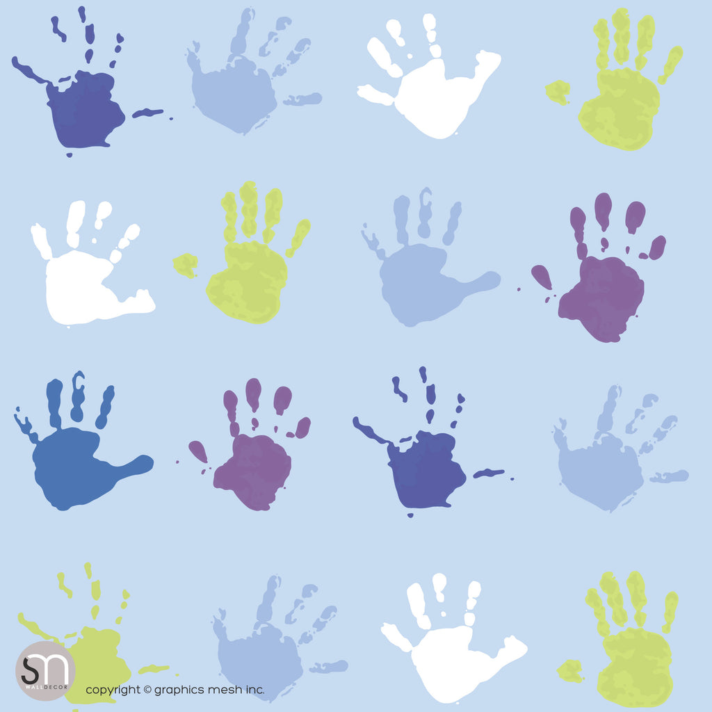 PAINT HAND PRINTS IN BLUE AND GREEN - Peel & Stick Wallpaper