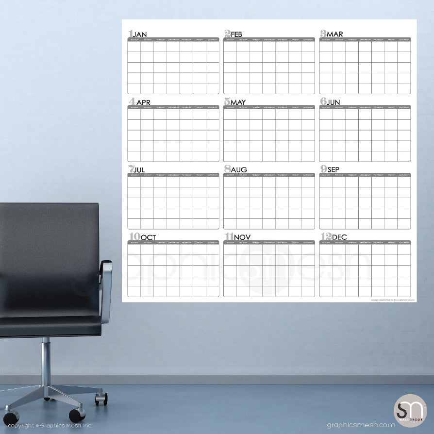 Large dry erase yearly calendar in white 48x50 inches