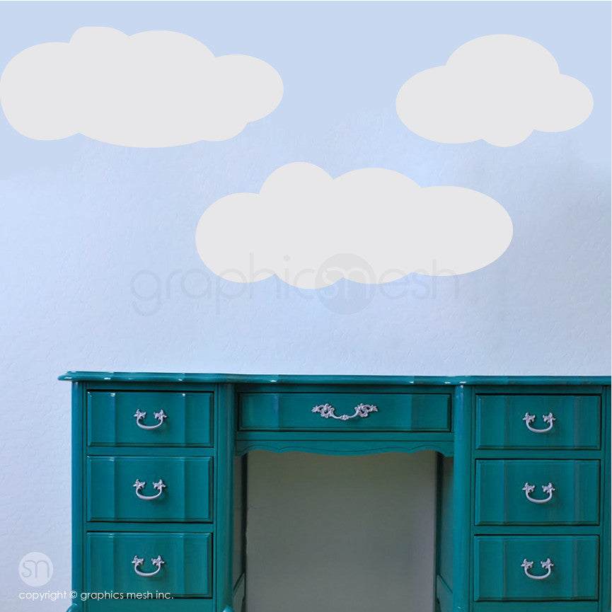 CARTOON CLOUDS MEMO - DRY ERASE WALL DECALS grey on blue wall