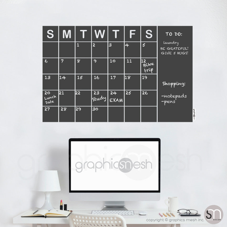 MONTHLY CALENDAR AND MEMO CHALKBOARD - ERASABLE SURFACE GRAPHICS
