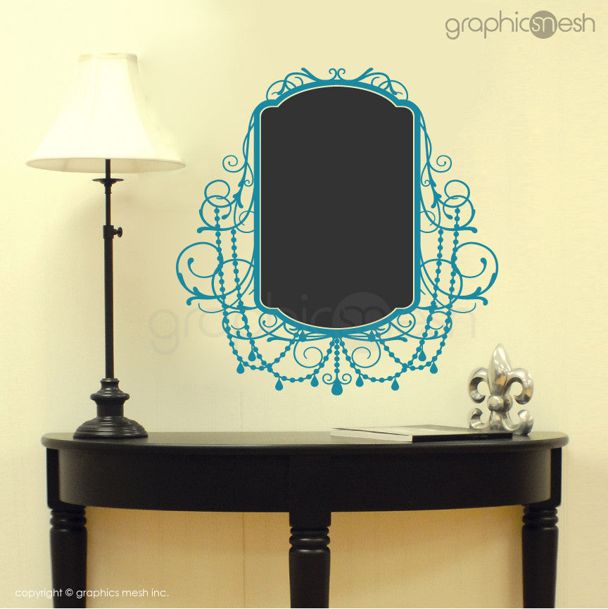 CHALKBOARD WITH ROCOCO FRAME - Erasable Wall Decalsblue