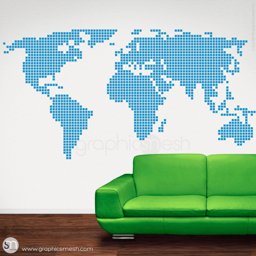 CHECKERED WORLD MAP - Wall decals blue