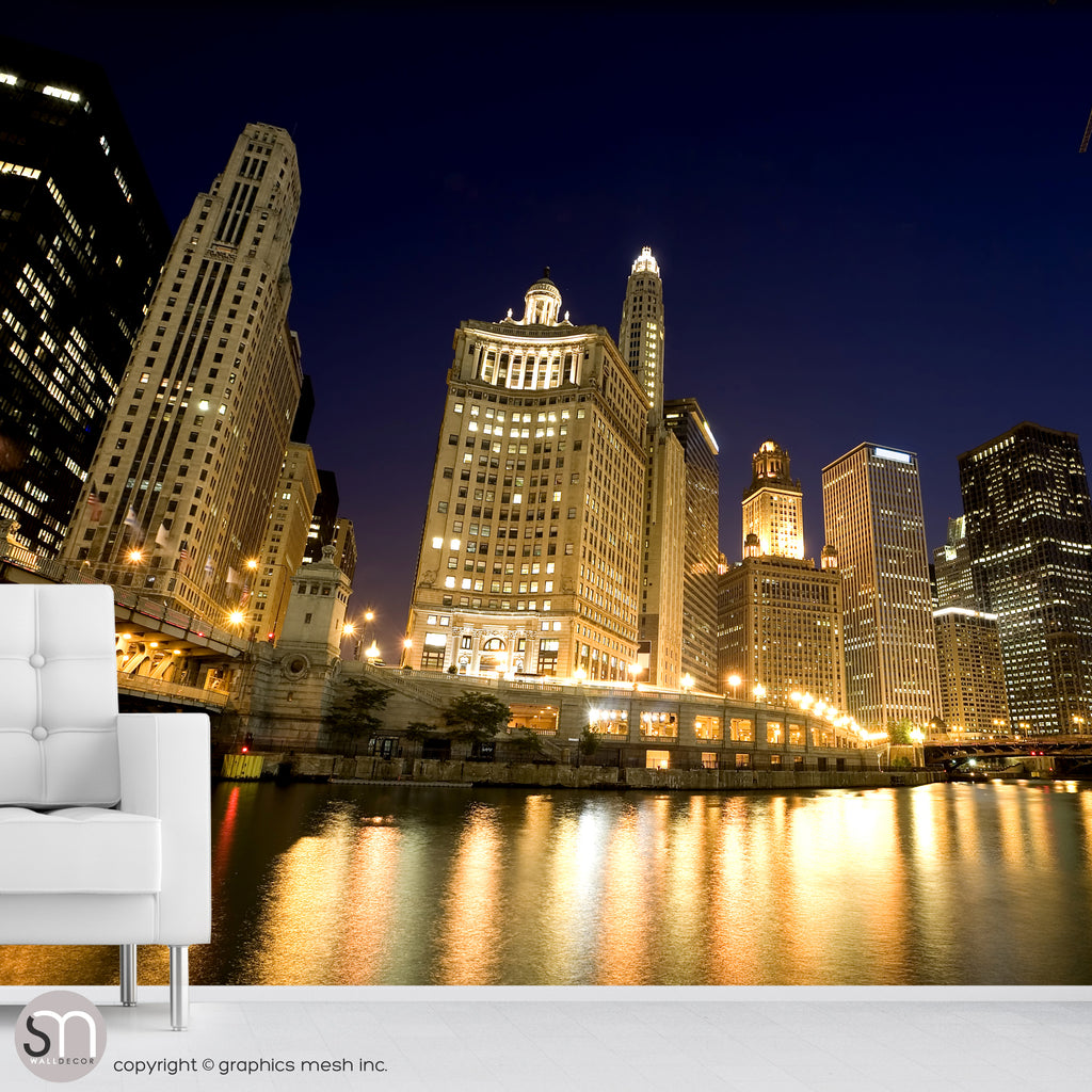 CHICAGO RIVER AT NIGHT - Wall Mural home