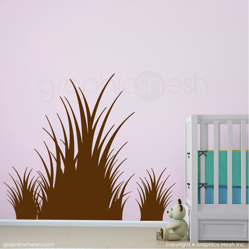 Clumps of grass wall decals in brown