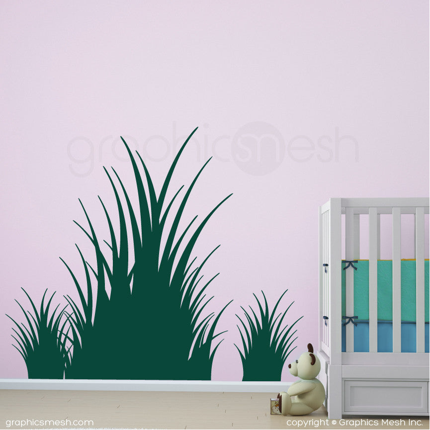 Clumps of grass wall decals in dark green
