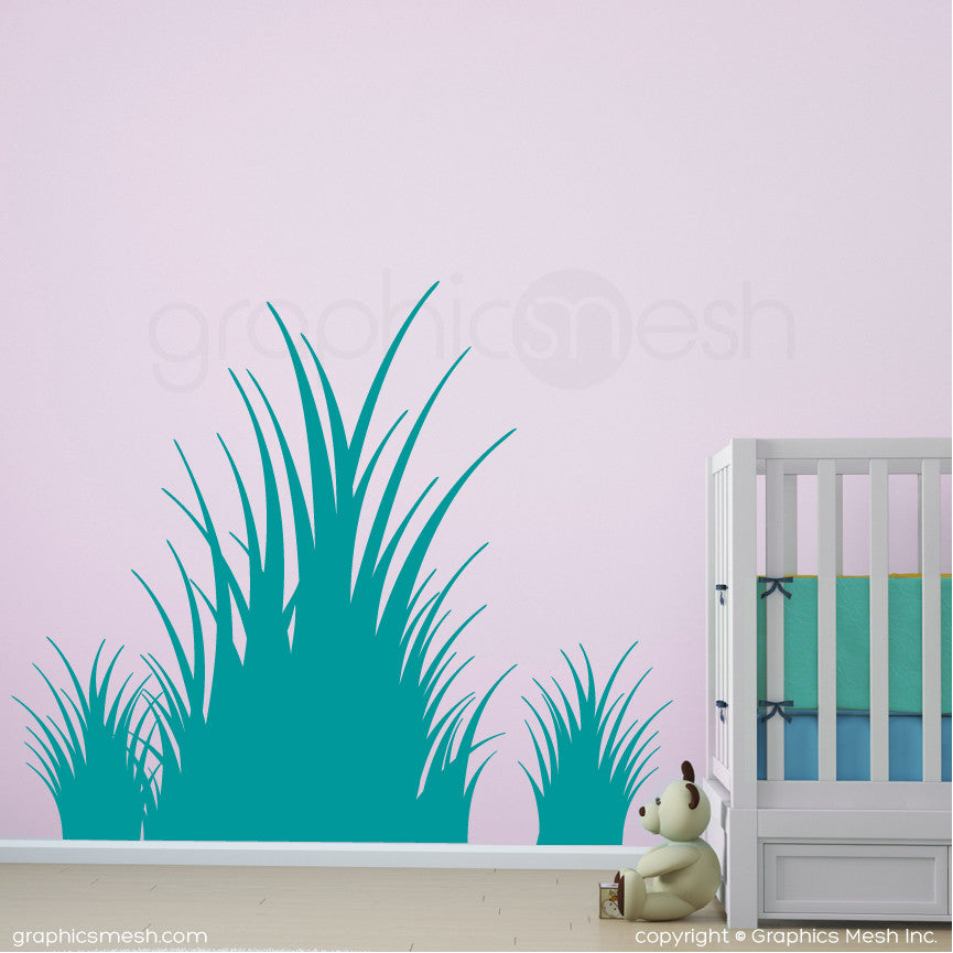 Clumps of grass wall decals in turquoise