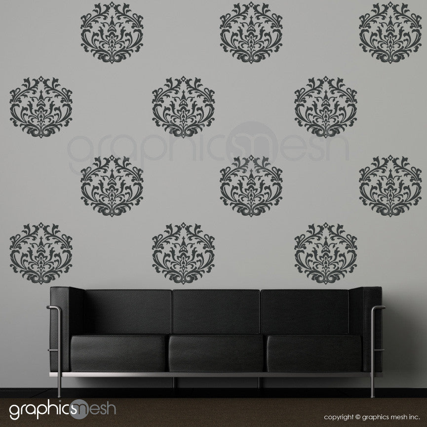CLASSIC DAMASK MEDIUM SHAPES - Wall Decals - Sets of 6 or 12 dark grey