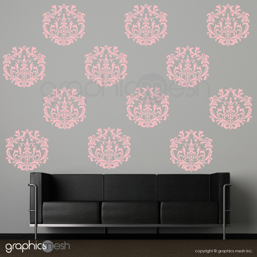 CLASSIC DAMASK MEDIUM SHAPES - Wall Decals - Sets of 6 or 12 powder pink