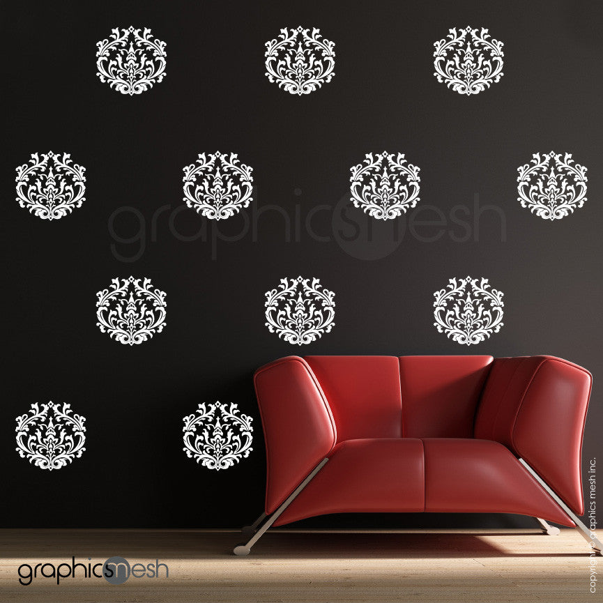 CLASSIC DAMASK SMALL SHAPES - Wall Decal Sets white on dark wall