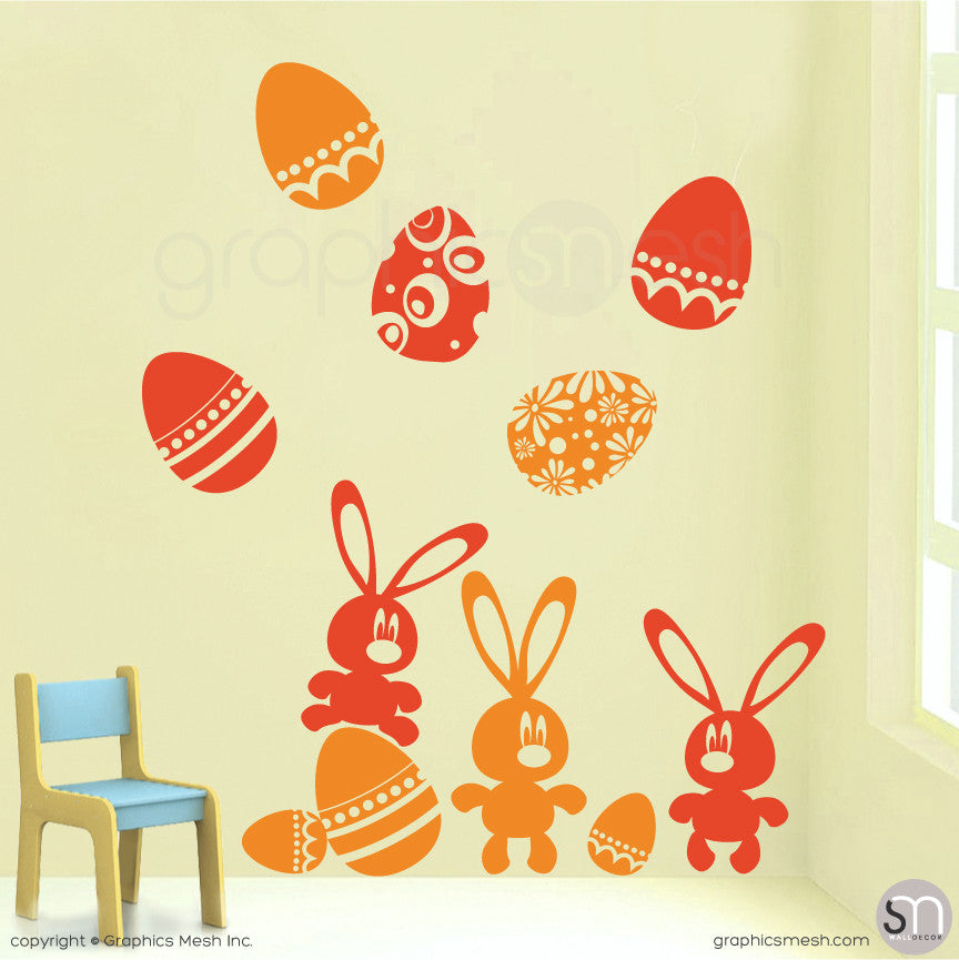 Easter bunnies and eggs in Golden Yellow and Orange