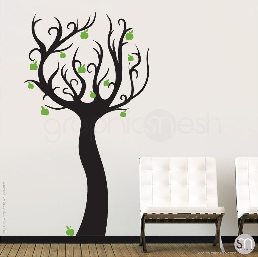 ENCHANTED APPLE TREE - Wall decals dark grey and lime