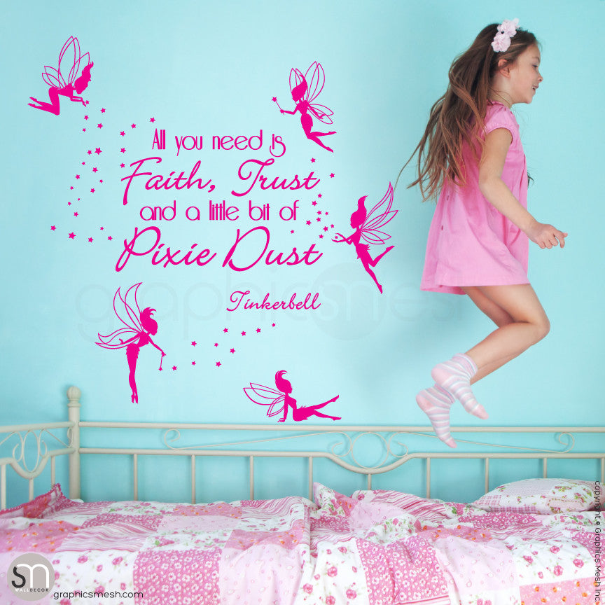 FAIRIES WITH QUOTE - Wall decal hot pink