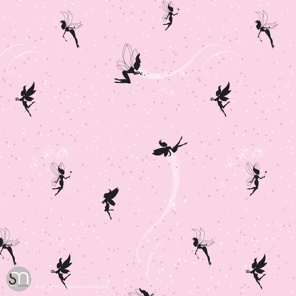 FAIRIES WITH MAGIC DUST in pink - Peel & Stick Wallpaper