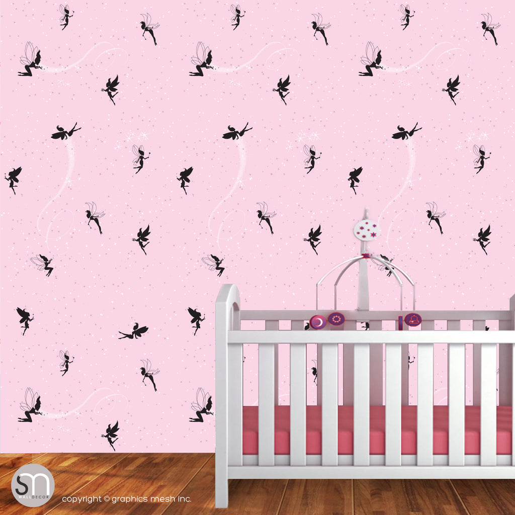 FAIRIES WITH MAGIC DUST in pink - Peel & Stick Wallpaper