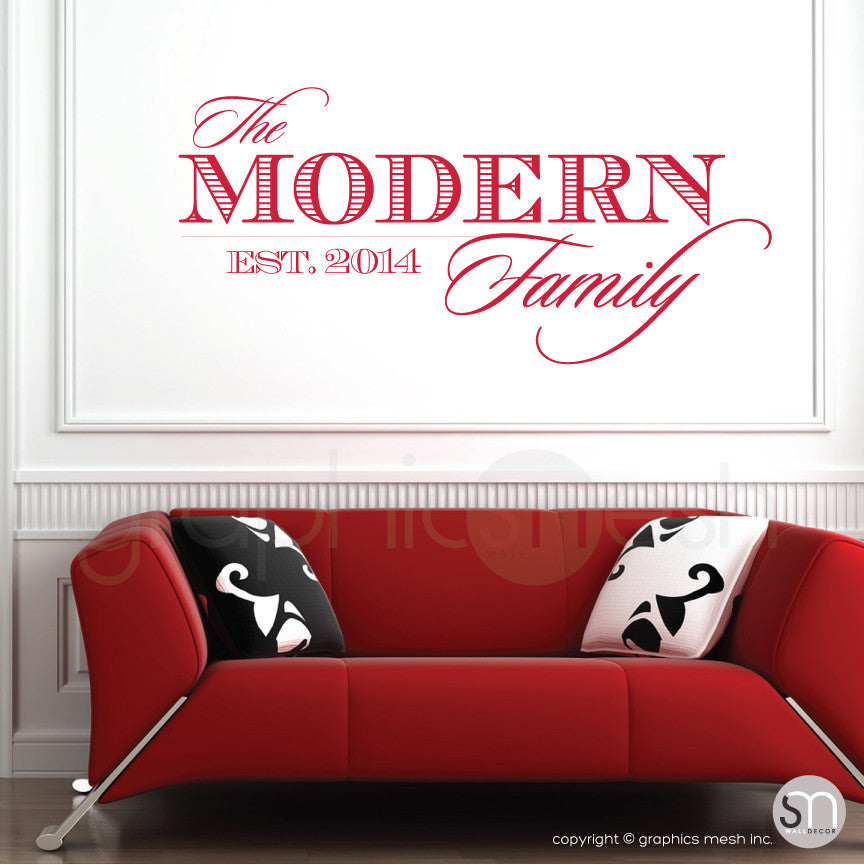 THE MODERN FAMILY NAME & ESTABLISHED DATE - Personalized Red Wall decals