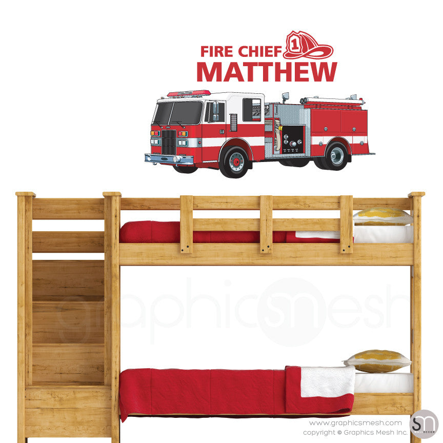 Fire Chief Personalized Name & Fire Truck - Wall decals medium