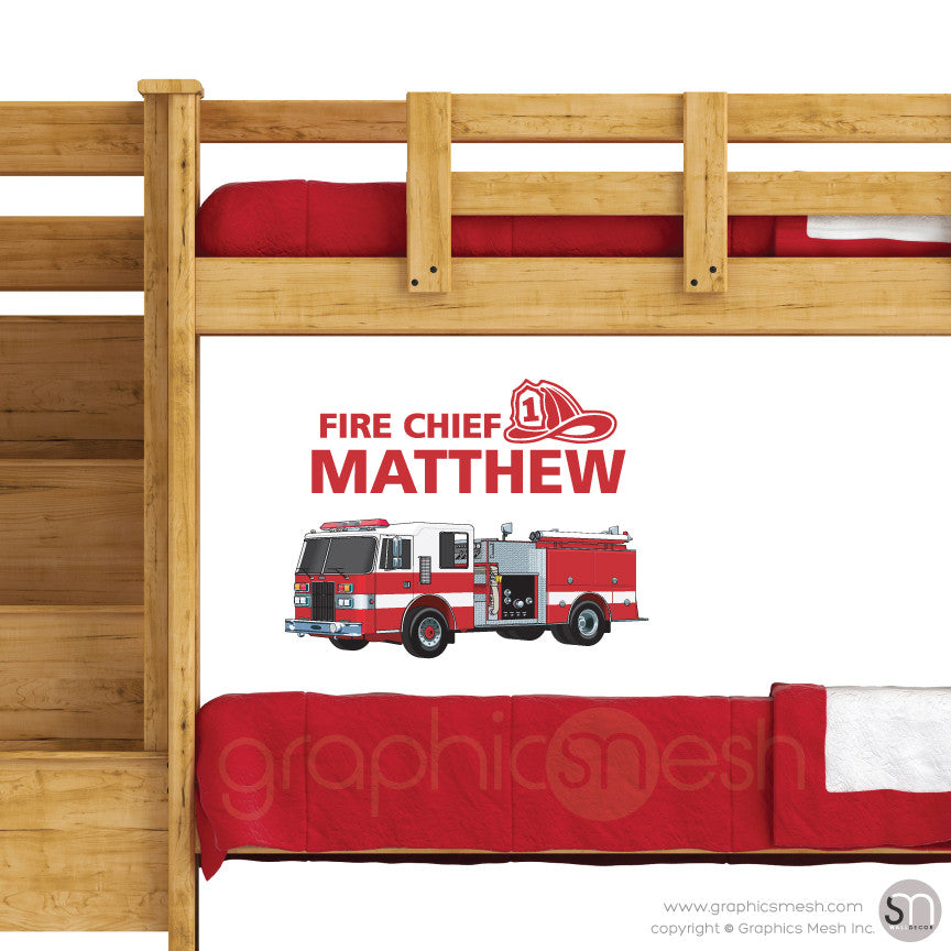 Fire Chief Personalized Name & Fire Truck - Wall decals small