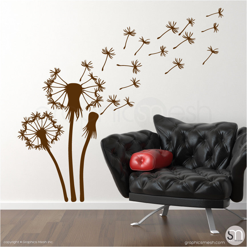 THREE DANDELIONS - wall decals brown