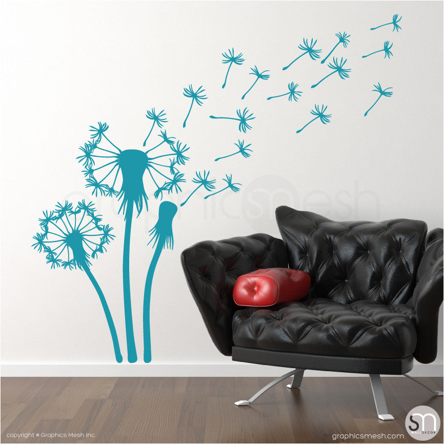 THREE DANDELIONS - wall decals teal