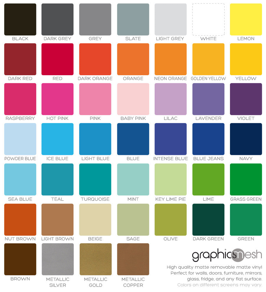 Wall decals color chart