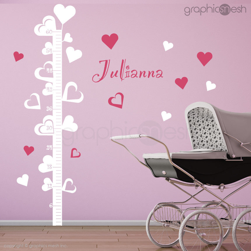 Hearts Growth Chart with Personalized Name - Wall decals white
