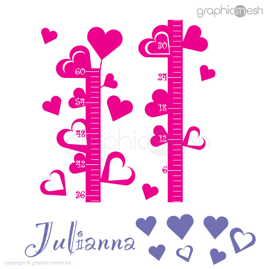 Hearts Growth Chart with Personalized Name - Wall decals layout