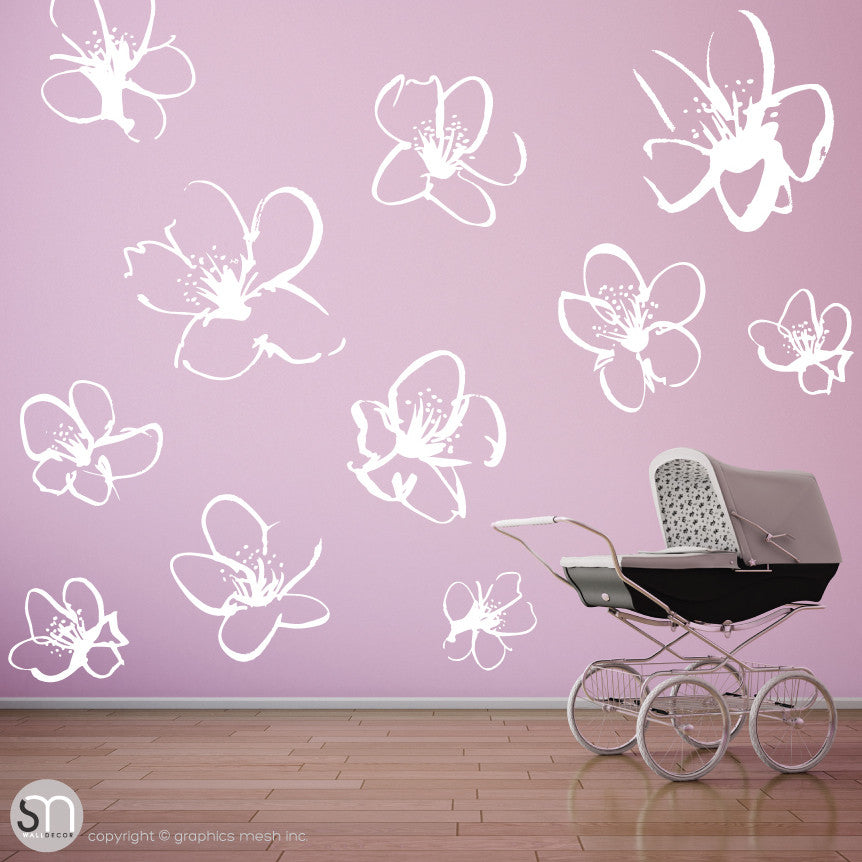 HAND DRAWN BLOSSOM FLOWERS - Quote Wall decals white