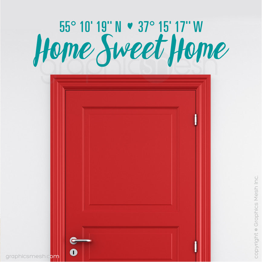 Custom Latitude & Longitude "Home Sweet Home" - Wall decals turquoise