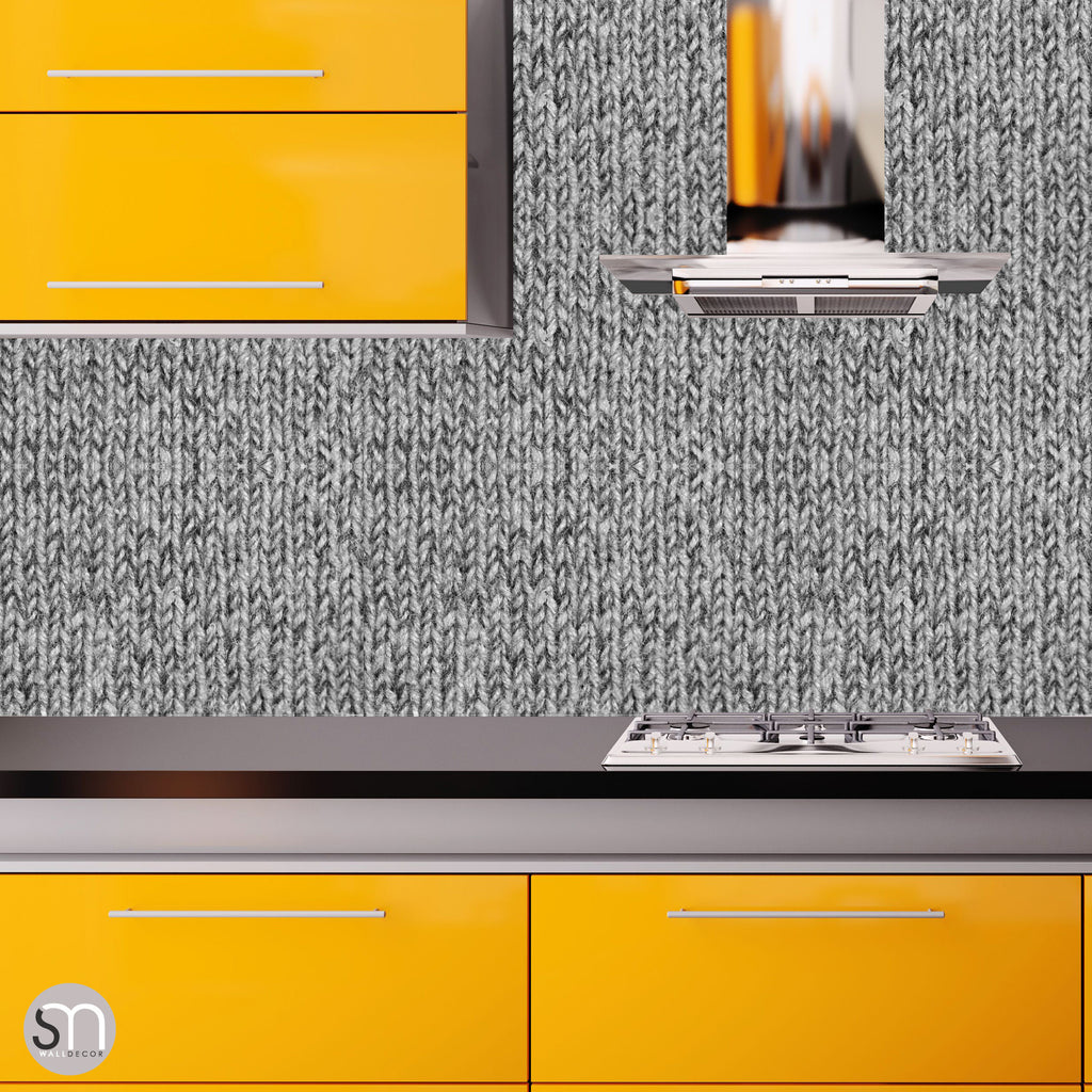GREY KNIT SWEATER - Peel & Stick Realistic Texture Wallpaper