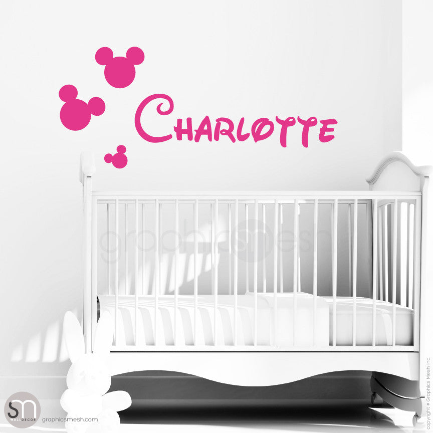 MICKEY MOUSE STYLE PERSONALIZED BABY NAME - Disney inspired wall decals Hot Pink