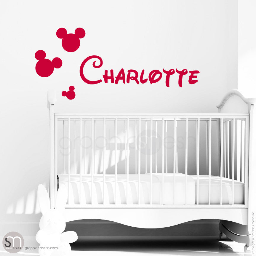 MICKEY MOUSE STYLE PERSONALIZED BABY NAME - Disney inspired wall decals Red
