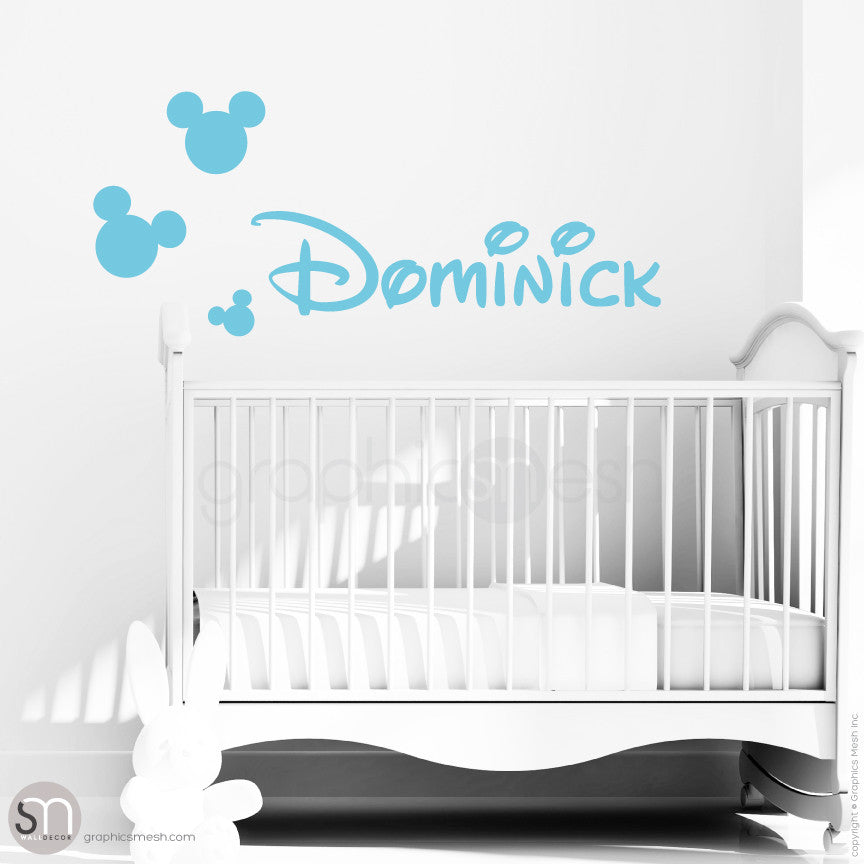 MICKEY MOUSE STYLE PERSONALIZED BABY NAME - Disney inspired wall decals Sea Blue
