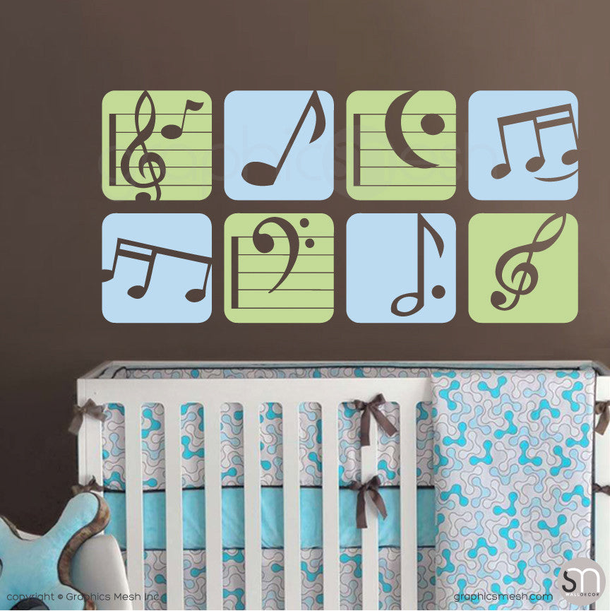 MUSIC NOTES BOXED - Wall Decals Key lime pie and powder blue