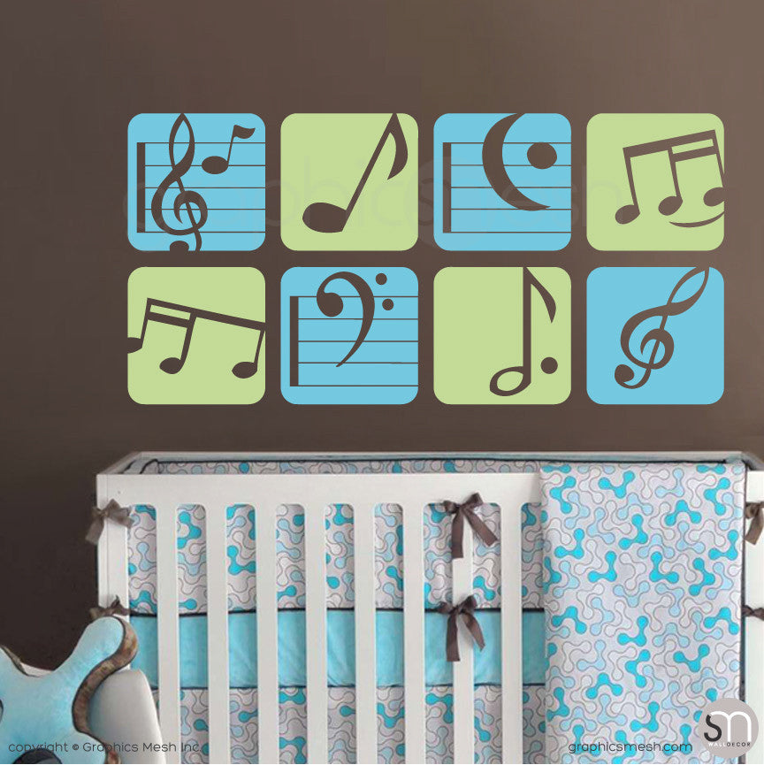 MUSIC NOTES BOXED - Wall Decals sea blue and key lime pie
