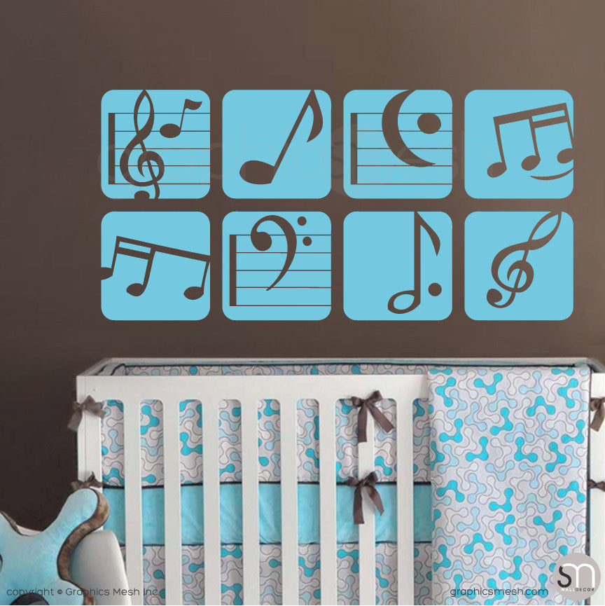MUSIC NOTES BOXED - Wall Decals sea blue 