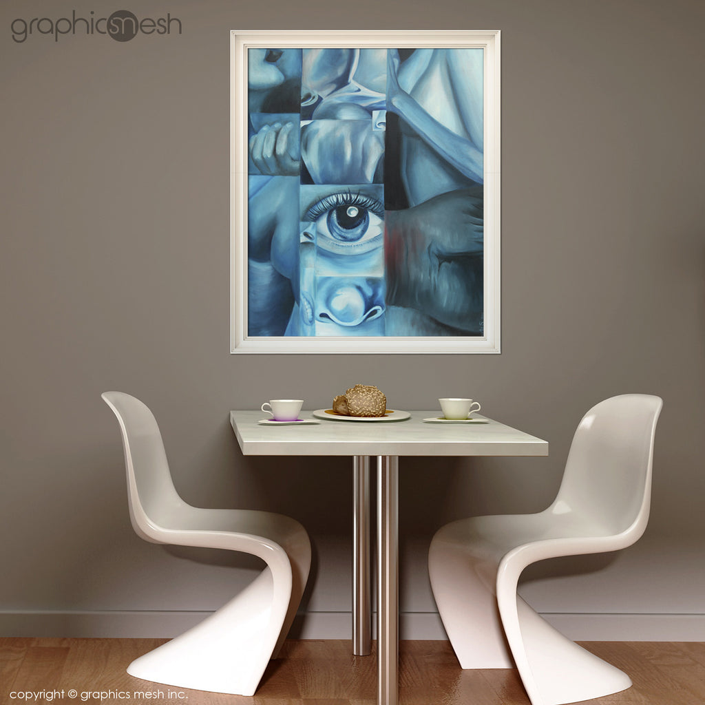 Blue Body - Original Fine Art Painting - Oil on Canvas with white frame