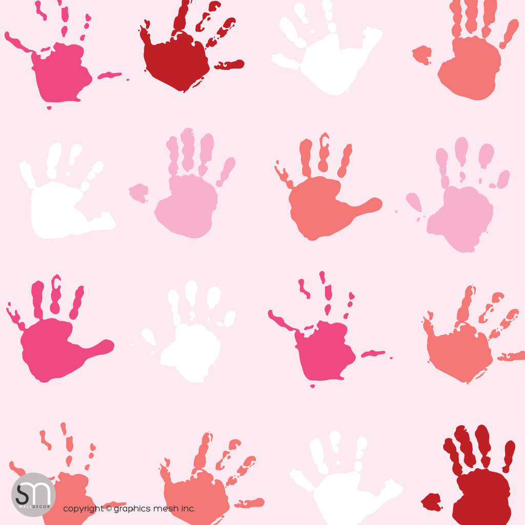 PAINT HAND PRINTS IN PINK - Peel & Stick Wallpaper
