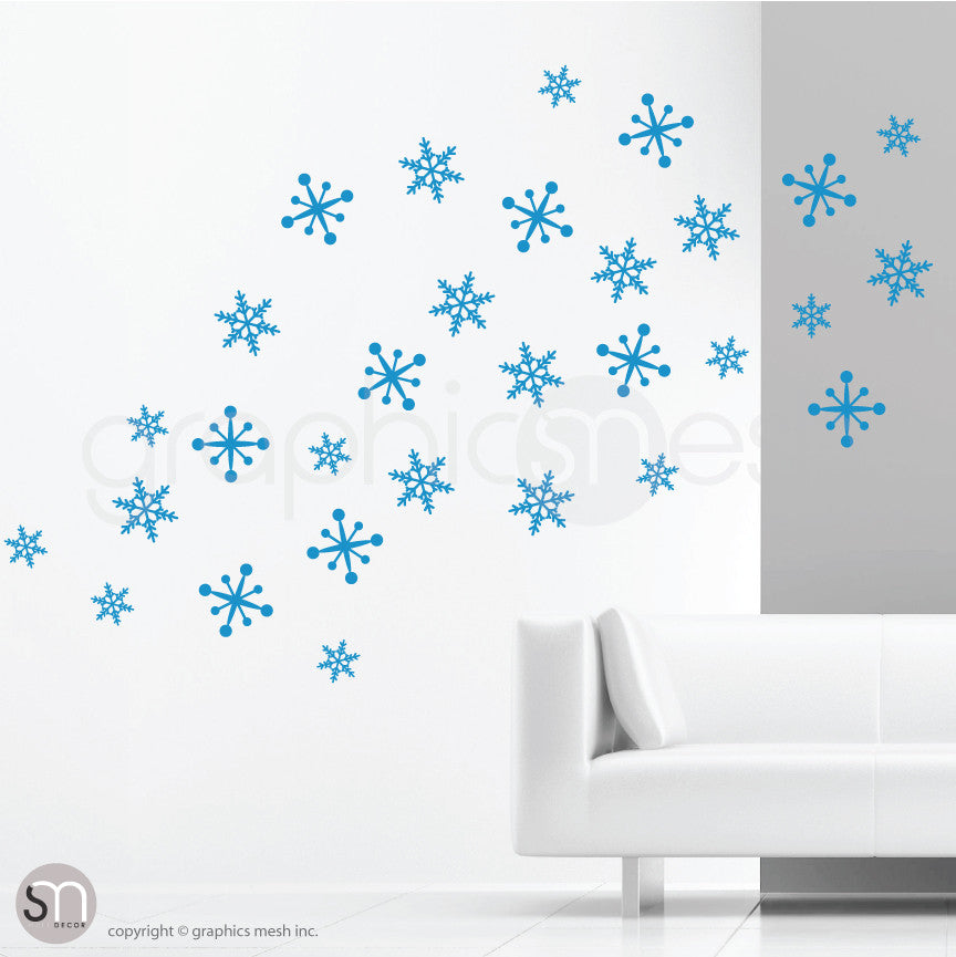 PLAYFUL CHRISTMAS SNOWFLAKES  - Holiday Wall Decals Blue'