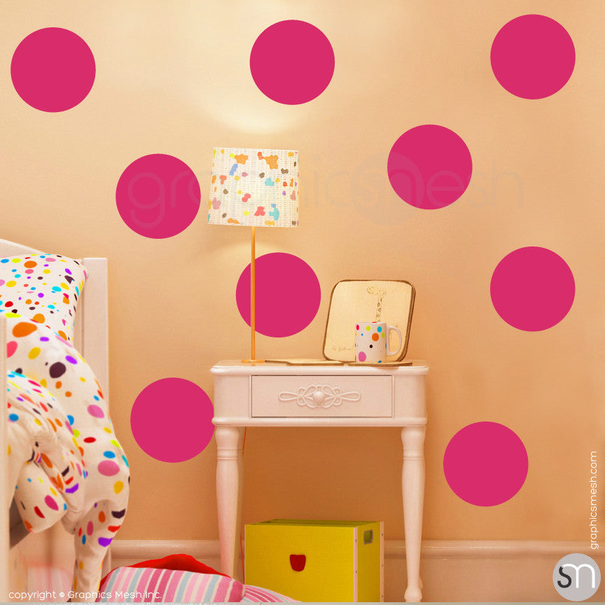 POLKA DOTS 9 x 9" - Wall Decals hot pink