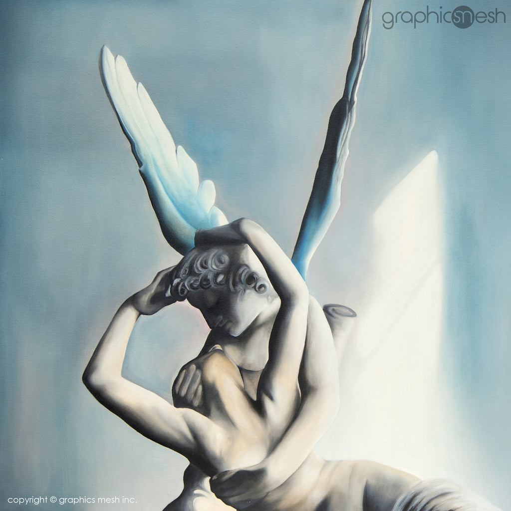 BLUE PSYCHE REVIVED BY CUPIDS KISS - Reproduction of Original Fine Art Painting - Glicee Print middle