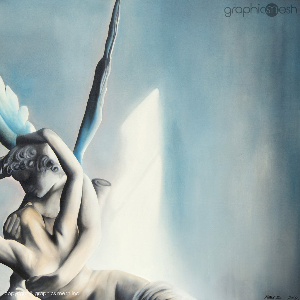 BLUE PSYCHE REVIVED BY CUPIDS KISS - Reproduction of Original Fine Art Painting - Glicee Print right side